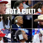 A combo shows Republican presidential nominee Trump with a bandaged ear after he was injured in an assassination attempt, and supporters and attendees wearing bandages over their ears in tribute to Trump during the RNC
